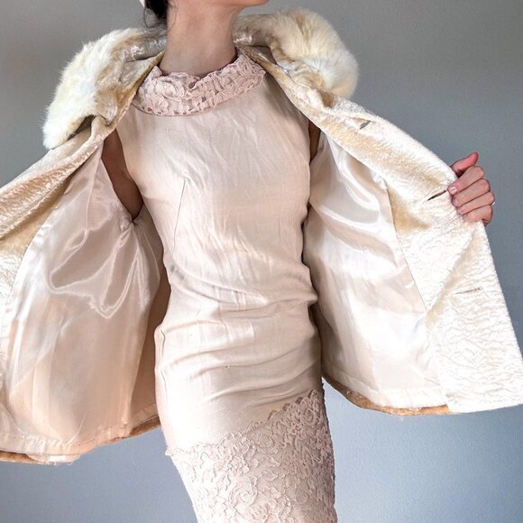 Vintage Mink Collar 3/4" Coat in Cream Size small - Picture 10 of 10